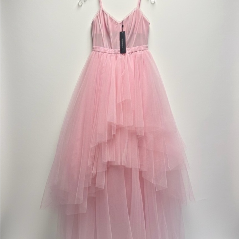 Blush Pink Tulle Tiered Ball Gown Maxi Dress